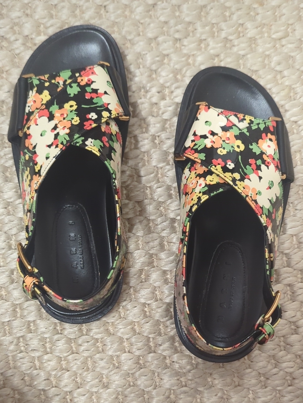 Marni Floral Leather Sandals Black Floral Print | Size 6